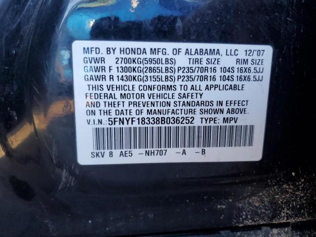 Photo 12 VIN: 5FNYF18338B036252 - HONDA PILOT 