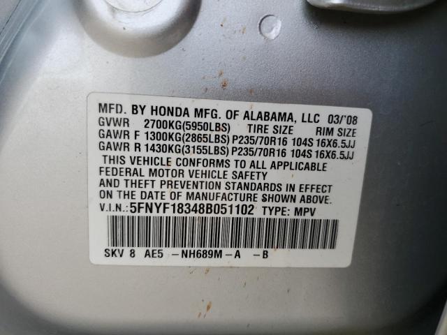 Photo 12 VIN: 5FNYF18348B051102 - HONDA PILOT SE 