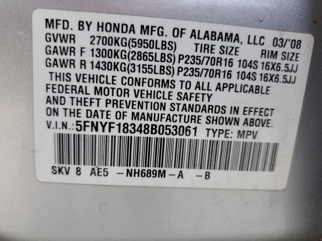 Photo 12 VIN: 5FNYF18348B053061 - HONDA PILOT SE 