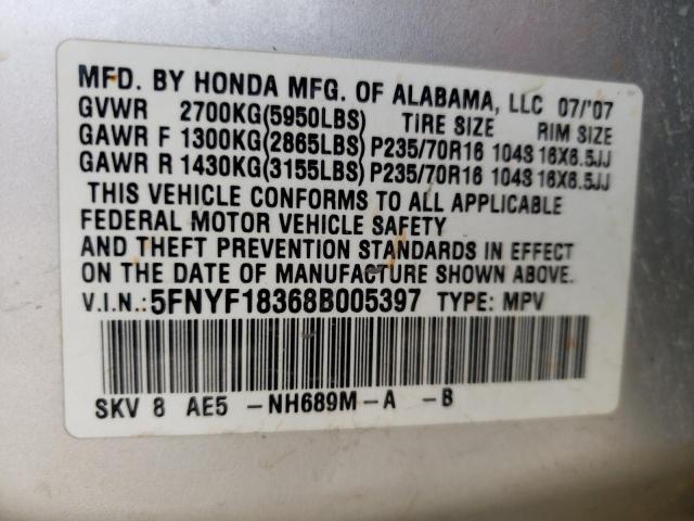 Photo 9 VIN: 5FNYF18368B005397 - HONDA PILOT SE 