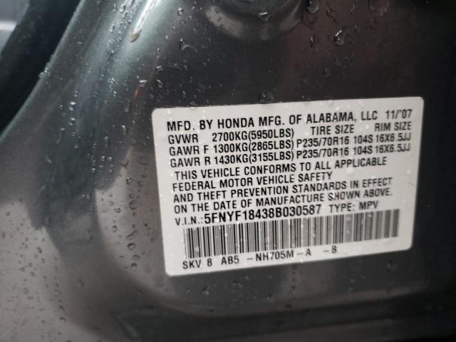 Photo 12 VIN: 5FNYF18438B030587 - HONDA PILOT 