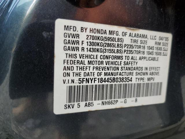 Photo 13 VIN: 5FNYF18445B038354 - HONDA PILOT EX 