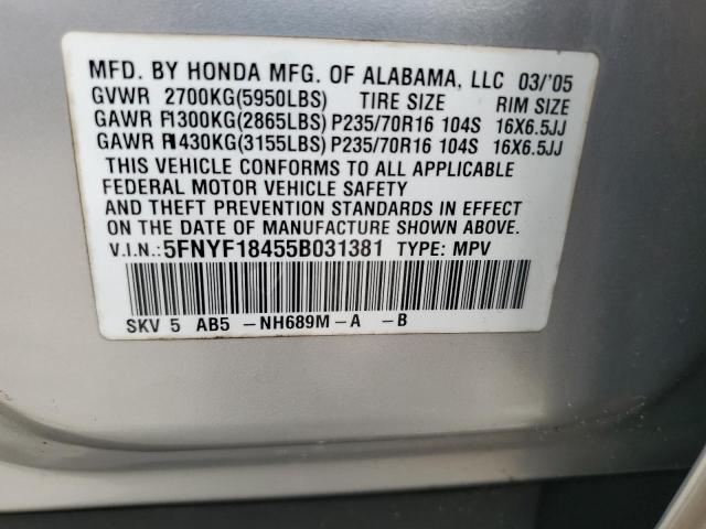 Photo 12 VIN: 5FNYF18455B031381 - HONDA PILOT EX 