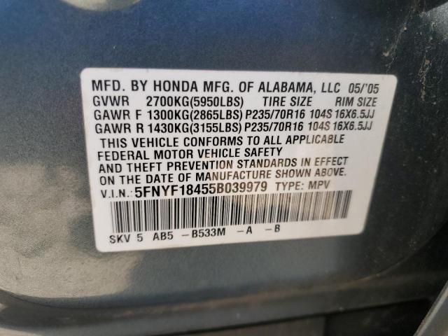 Photo 12 VIN: 5FNYF18455B039979 - HONDA PILOT EX 