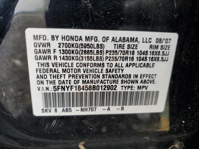 Photo 12 VIN: 5FNYF18458B012902 - HONDA PILOT 