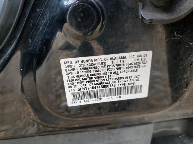 Photo 13 VIN: 5FNYF18474B008733 - HONDA PILOT EX 