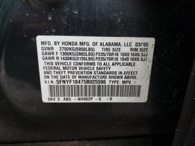 Photo 9 VIN: 5FNYF18475B025596 - HONDA PILOT EX 