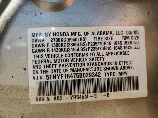 Photo 12 VIN: 5FNYF18475B029342 - HONDA PILOT 