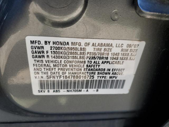 Photo 13 VIN: 5FNYF18478B016725 - HONDA PILOT 