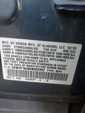 Photo 11 VIN: 5FNYF18486B002992 - HONDA PILOT 