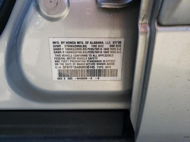 Photo 12 VIN: 5FNYF18486B030145 - HONDA PILOT 