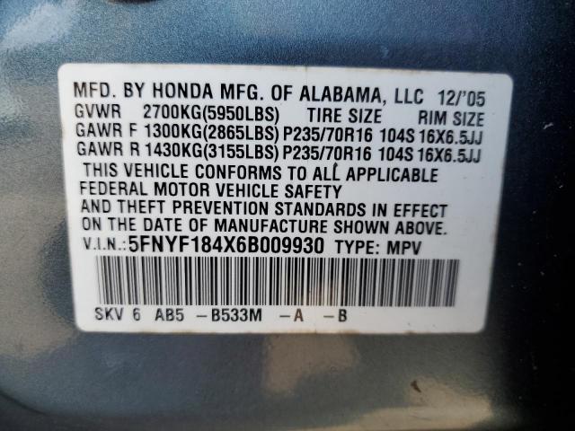 Photo 12 VIN: 5FNYF184X6B009930 - HONDA PILOT EX 