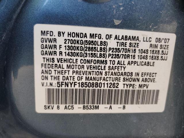 Photo 12 VIN: 5FNYF18508B011262 - HONDA PILOT 