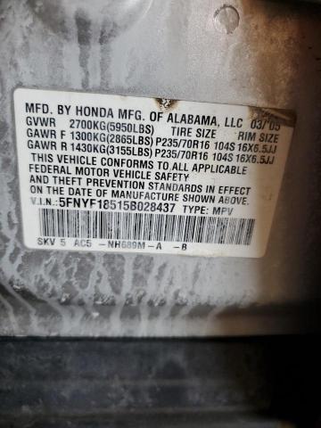 Photo 12 VIN: 5FNYF18515B028437 - HONDA PILOT 