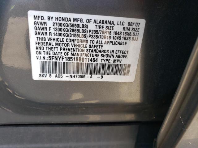 Photo 12 VIN: 5FNYF18518B011464 - HONDA PILOT EXL 