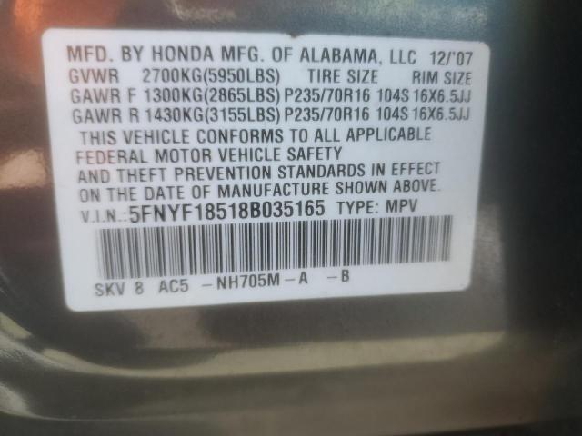 Photo 11 VIN: 5FNYF18518B035165 - HONDA PILOT EXL 