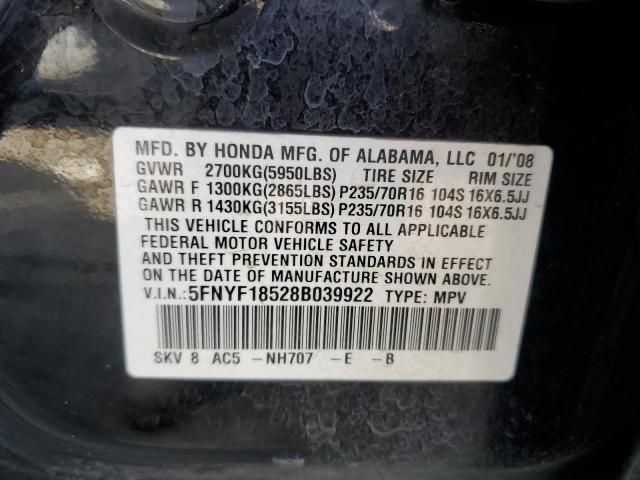 Photo 11 VIN: 5FNYF18528B039922 - HONDA PILOT 