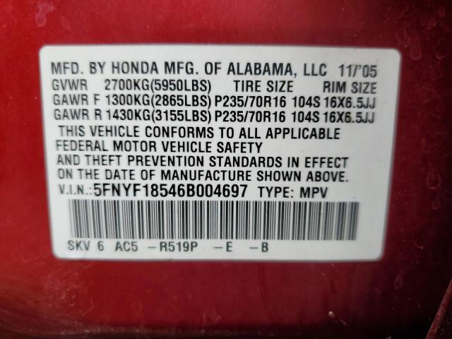 Photo 11 VIN: 5FNYF18546B004697 - HONDA PILOT EX 