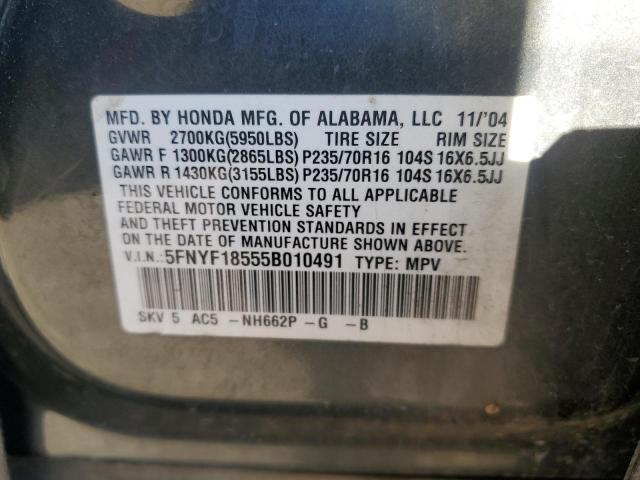 Photo 13 VIN: 5FNYF18555B010491 - HONDA PILOT EXL 