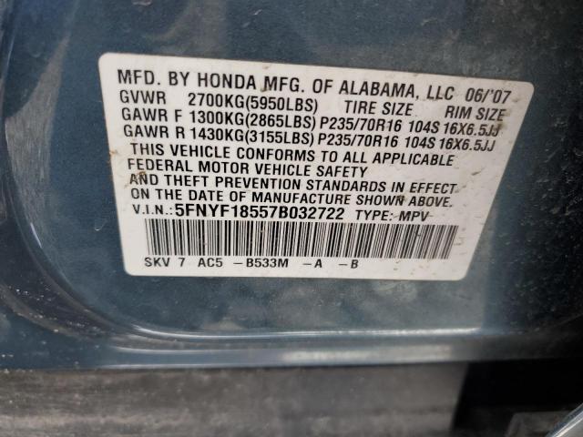 Photo 12 VIN: 5FNYF18557B032722 - HONDA PILOT 