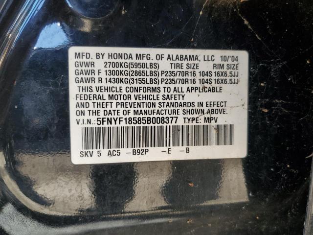 Photo 11 VIN: 5FNYF18585B008377 - HONDA PILOT 