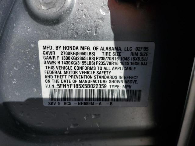 Photo 12 VIN: 5FNYF185X5B022359 - HONDA PILOT 