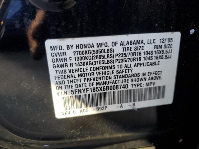 Photo 12 VIN: 5FNYF185X6B008740 - HONDA PILOT EX 