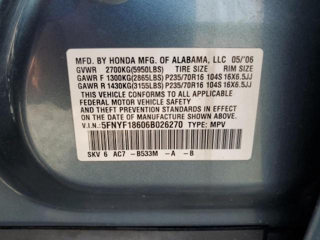 Photo 12 VIN: 5FNYF18606B026270 - HONDA PILOT 