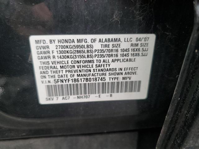 Photo 12 VIN: 5FNYF18617B018745 - HONDA PILOT EXL 