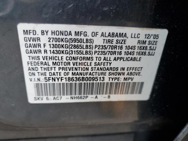 Photo 11 VIN: 5FNYF18636B009513 - HONDA PILOT 