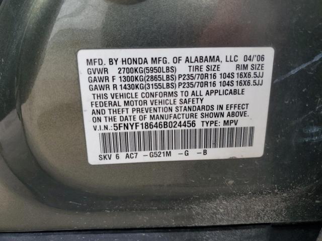 Photo 11 VIN: 5FNYF18646B024456 - HONDA PILOT EX 