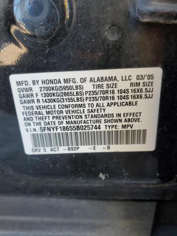 Photo 12 VIN: 5FNYF18655B025744 - HONDA PILOT EXL 