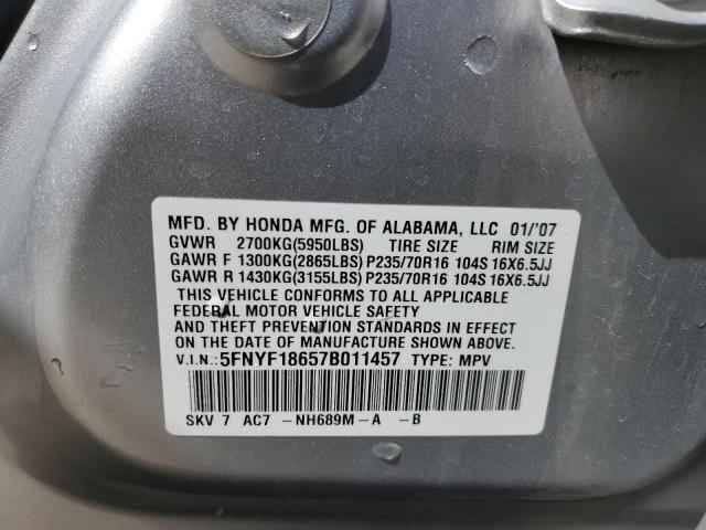 Photo 12 VIN: 5FNYF18657B011457 - HONDA PILOT EXL 