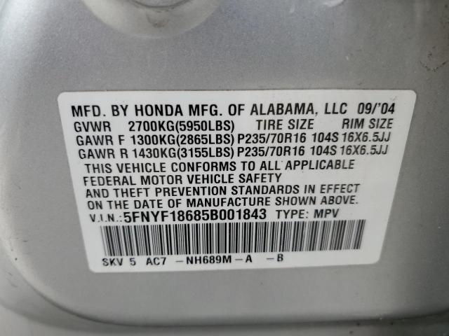 Photo 13 VIN: 5FNYF18685B001843 - HONDA PILOT 