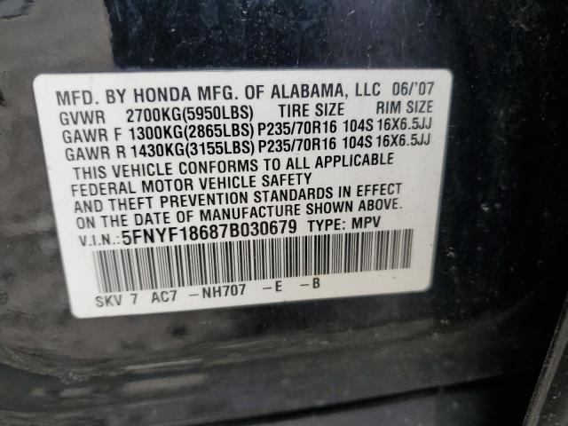 Photo 11 VIN: 5FNYF18687B030679 - HONDA PILOT 