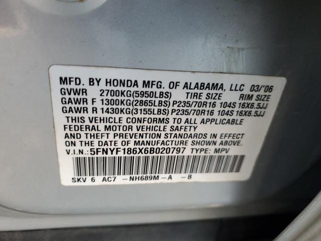 Photo 12 VIN: 5FNYF186X6B020797 - HONDA PILOT 