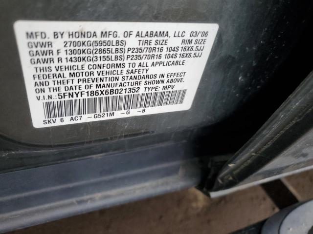 Photo 12 VIN: 5FNYF186X6B021352 - HONDA PILOT EX 