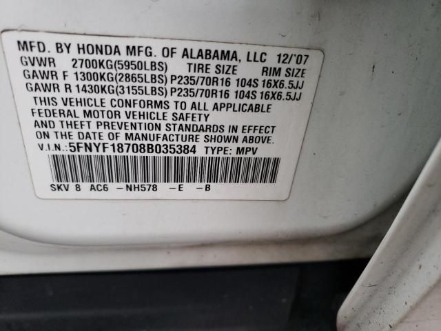 Photo 13 VIN: 5FNYF18708B035384 - HONDA PILOT EXL 