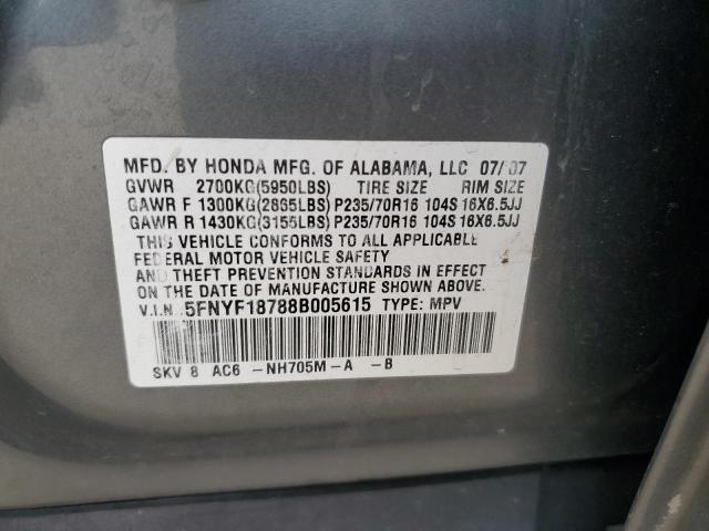 Photo 13 VIN: 5FNYF18788B005615 - HONDA PILOT EXL 