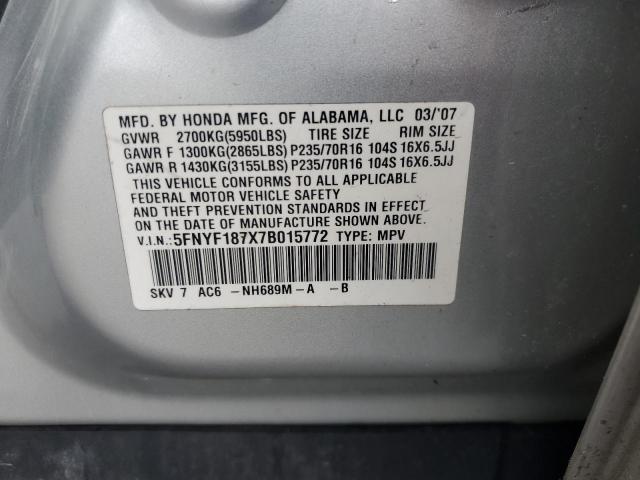 Photo 11 VIN: 5FNYF187X7B015772 - HONDA PILOT EXL 