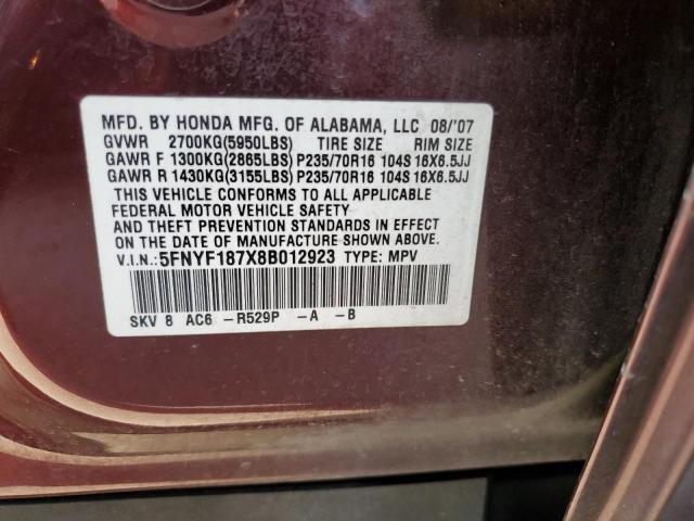 Photo 12 VIN: 5FNYF187X8B012923 - HONDA PILOT 