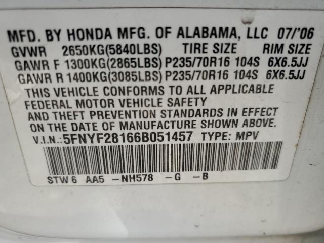 Photo 12 VIN: 5FNYF28166B051457 - HONDA PILOT LX 