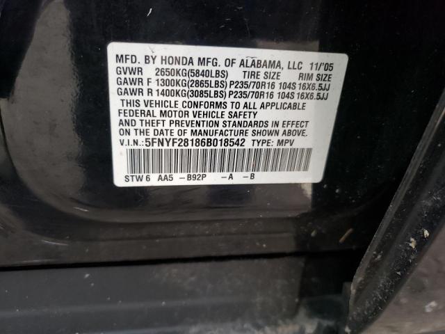 Photo 12 VIN: 5FNYF28186B018542 - HONDA PILOT 