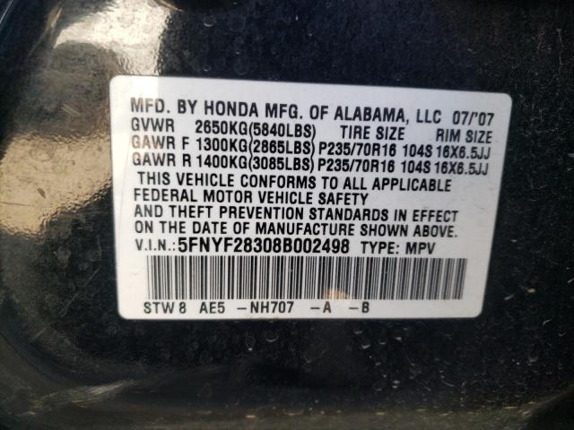 Photo 11 VIN: 5FNYF28308B002498 - HONDA PILOT SE 