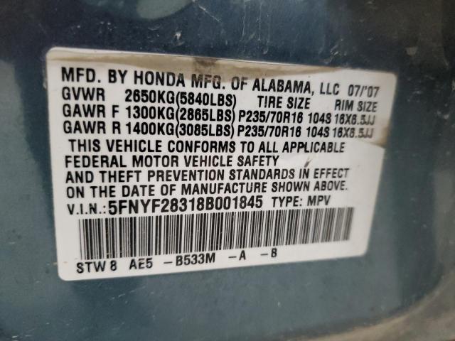 Photo 12 VIN: 5FNYF28318B001845 - HONDA PILOT 