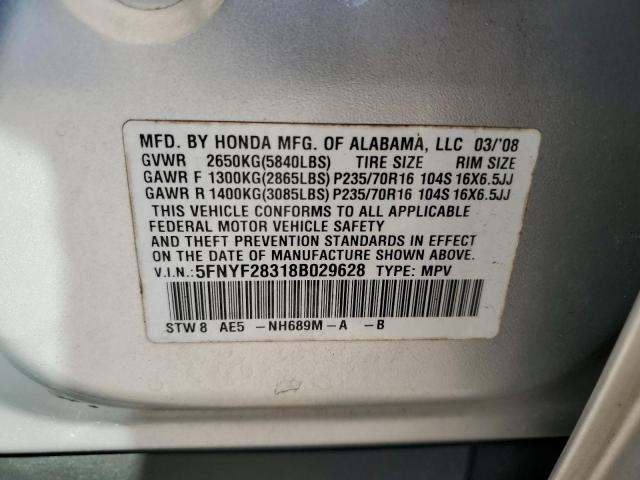 Photo 11 VIN: 5FNYF28318B029628 - HONDA PILOT SE 