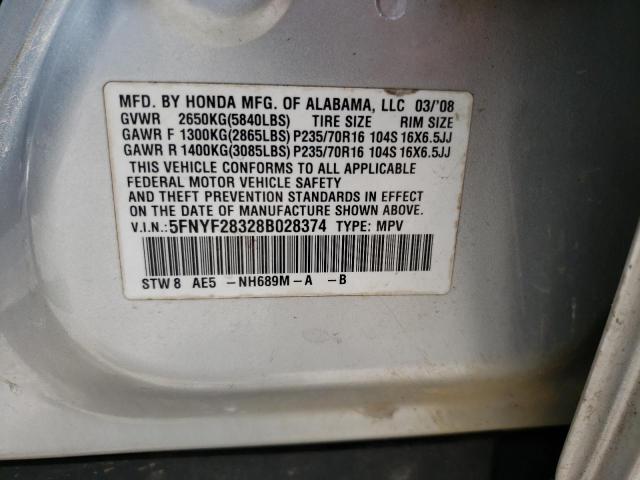 Photo 12 VIN: 5FNYF28328B028374 - HONDA PILOT 