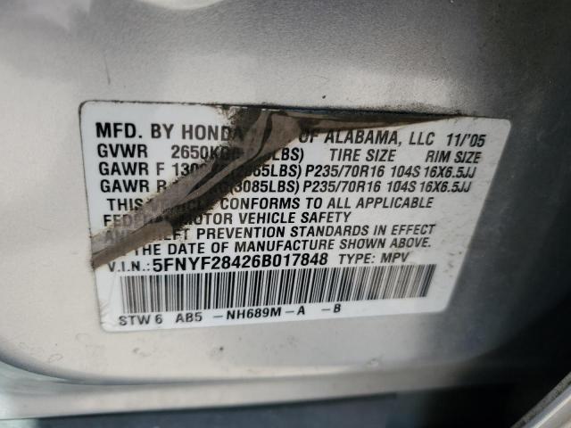 Photo 12 VIN: 5FNYF28426B017848 - HONDA PILOT 