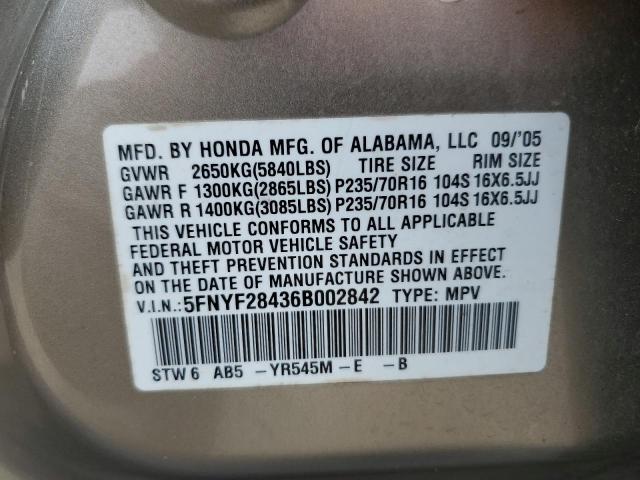 Photo 12 VIN: 5FNYF28436B002842 - HONDA PILOT EX 