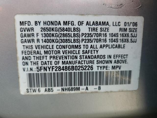 Photo 12 VIN: 5FNYF28486B025226 - HONDA PILOT 